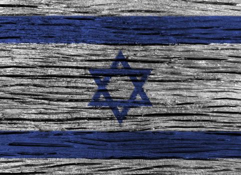 Israel flag with high detail of old wooden background . 3D illustration .