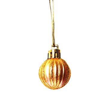 Golden Christmas decor little ball with sparkles isolated on white background