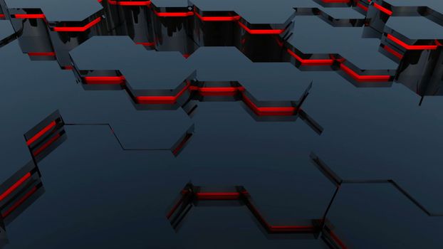 Abstract background with red hexagonal. 3d rendering