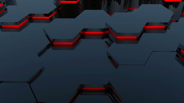 Abstract background with red hexagonal. 3d rendering