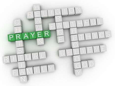 3d Prayer word cloud collage, religion concept background