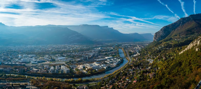 View from the La Bastille hill in Grenoble in autumn