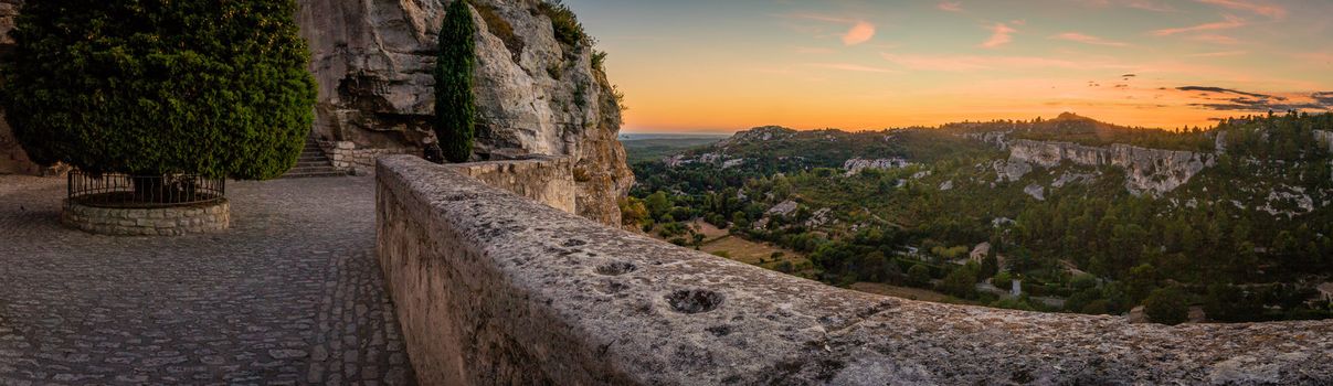 Sunset over Baux-de-Provence in France in the summer