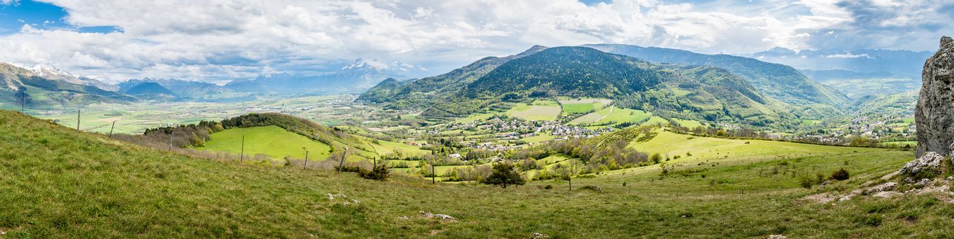 Panorama over Pierre-Chatel and its mountains in Isere in France