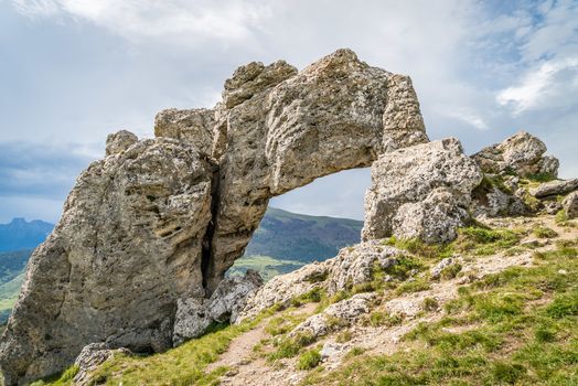 Stones in balance called Pierre Percee in Pierre-Chatel in France