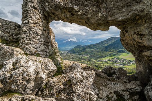 Stones in balance called Pierre Percee in Pierre-Chatel in France