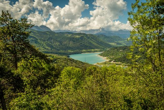 Monteynard lake in France a sunny day in the summer