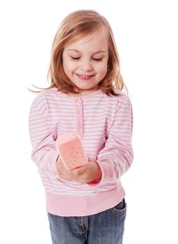 portrait of cheerful  Little Girl holding ice-cream isolated on white