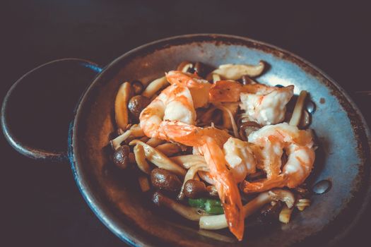 Shrimp teppanyaki, japanese traditional hot plate food, Kyoto, Japan