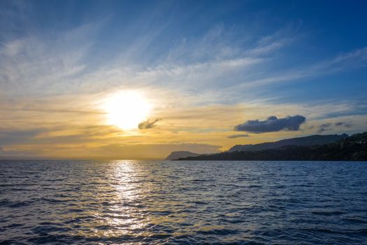 Taupo Lake landscape at sunset, New Zealand