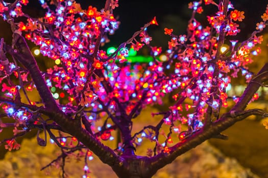 glowing bright tree colors night Christmas mood