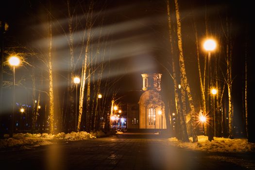 night temple old photo with a shutter speed Park