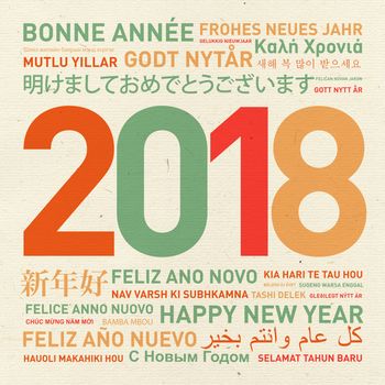 Happy new year vintage card from the world in different languages