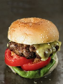 close up of rustic american hamburger