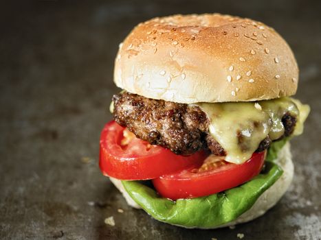 close up of rustic american hamburger