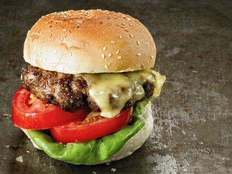 close up of rustic american hamburger