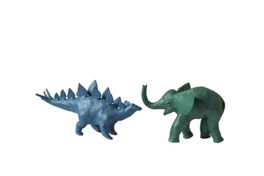 plasticine elephant dinosaur green isolated white background