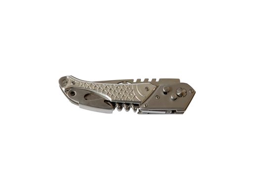 Army multitool fish looking isolated white background