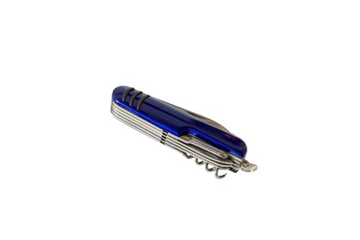 Blue army knife multitool white background