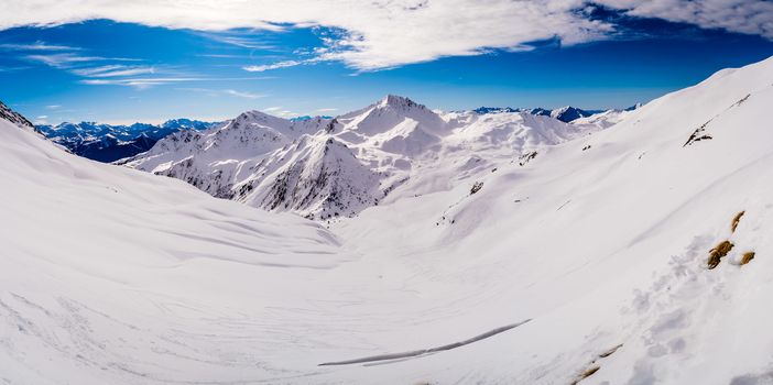 Snowy mountains in Savoie in France in the winter