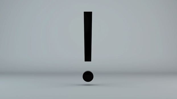 Exclamation point symbol on grey background. 3d rendering