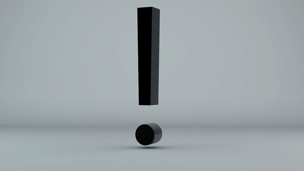 Exclamation point symbol on grey background. 3d rendering