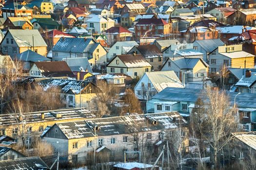 old buildings in the snow, a lot of homes new year's eve