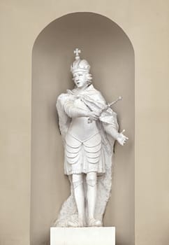 Niche sculpture on St. Stanislaus and St Ladislaus cathedral in Vilnius, Lithuania