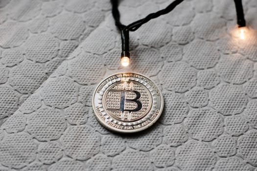 Crypto currency physical bitcoin coin. Bitcoin tokens digital money concept.