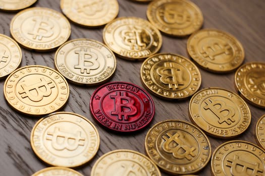 Crypto currency physical bitcoin coin. Bitcoin tokens digital money concept.