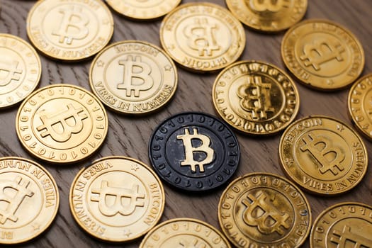 Crypto currency physical bitcoin coin. Bitcoin tokens digital money concept.