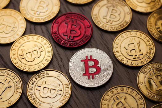 Crypto currency physical bitcoin coin. Bitcoin tokens digital money concept.