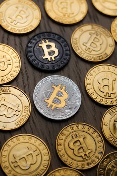 Crypto currency physical bitcoin coin. Bitcoin tokens digital money concept.