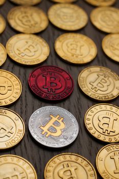 Crypto currency physical bitcoin coin. Bitcoin tokens digital money concept.