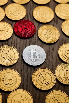 Crypto currency physical bitcoin coin. Bitcoin tokens digital money concept.