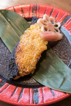 grilled salmon with miso foie gras sauce