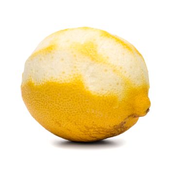 Peeled lemon fruit isolated on white background.