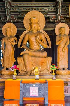 Carved wooden Buddha Sculpture housed in a temple dating back to the Ming Dynasty