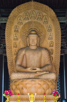 Carved wooden Buddha Sculpture housed in a temple dating back to the Ming Dynasty