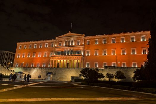 orange color of parliament of greece because against of violence for womens