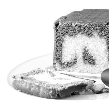 Homemade chocolate cake, B&W, square