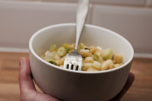 Delicious cheese fresh pasta with vegetables. Home cooking concept.