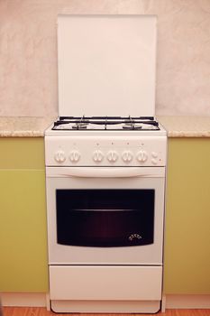 Household cooking stove for cooking with oven.