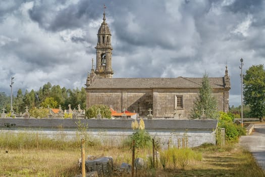 Igrexa de San Mamede da Portela in Barro, a small village on the Camino de Santiago trail close to Pontevedra, Galicia, Spain 