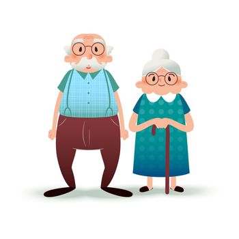 Happy cartoon senior couple. Fanny flat characters. Old man and old lady. Flat illustration on white background