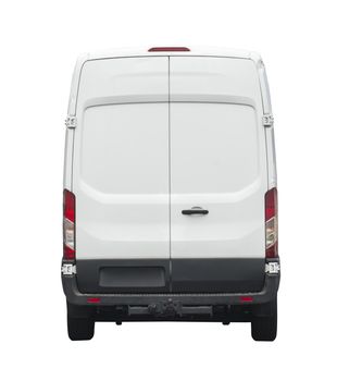 Rear of white van for your branding, isolated on white background