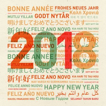 Happy new year vintage card from the world in different languages