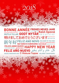 Happy new year card in different world languages