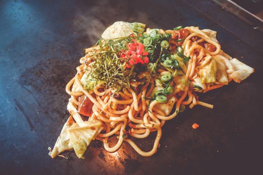 Yakisoba teppanyaki, japanese traditional hot plate food, Kyoto, Japan