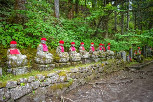 Narabi Jizo statues landmark in Kanmangafuchi abyss, Nikko, Japan